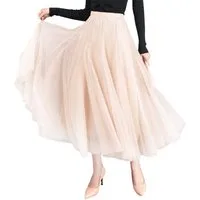 DEBAIJIA Meshrock Meshrock Damen Maxirock Sommer Elegant Lange Röcke Kleid Hohe Taille