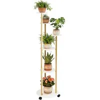 COSTWAY Blumenständer, 6-stufiges Pflanzenständer mit LED-Beleuchtung & Rollen