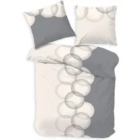 DOBNIG Bettwäsche Flanell, Flanell, 2 teilig, Kreise, grau, natur
