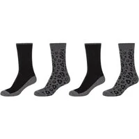 Camano Socken ca-soft (4-Paar) Leopard Socks, Piqué-Bund, verstärkte Ferse und Spitze