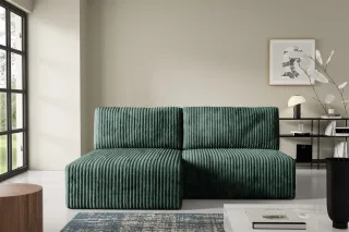 Ecksofa mit Schlaffunktion NATALIA XS in Stoff Tilia Grün Ottomane Links
