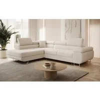 thematys Ecksofa ASTON mit Schlaffunktion & Bettkasten – Cordstoff TILIA, - mit 3 verstellbaren Kopfstützen, – L-Form 273×203 cm – Schlafsofa mit Auszug