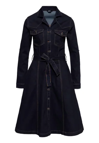 Queen Kerosin Damen Workwear Swing Kleid Denim