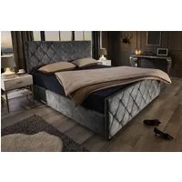 riess-ambiente Boxbett ELYSIUM 180x200cm dunkelgrau – Samt, Bettkasten & Kopfteil, Lattenrost (Einzelartikel, 1-St), Kingsize, Stauraum unter der Liegefläche, elegante Ziersteppung