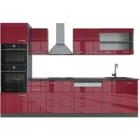 Vicco Küchenzeile R-Line, Rot Hochglanz/Anthrazit/Anthrazit, 300 cm mit Hochschrank, ...