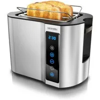 Arendo Toaster 2-Scheiben, Wärmeisoliertes Doppelwandgehäuse, Display Restzeitanzeige, 2 kurze Schlitze, für 2 Scheiben, 800 W, Kurzschlitz, Brötchenaufsatz, 7 Bräunungsgrade, Touchpanel