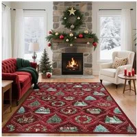 GarveeMore Teppich Weihnachtsteppich mit Schneemann &Tannenbaum– Festlicher Dekoteppich, Höhe: 5 mm