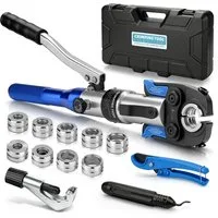 XERSEK Zangenset Rohrpresszange mit Chrommatrizen 80kN Hydraulische Presszange, Set 14-tlg., Presswerkzeug mit TH/V-Pressbacken und Rohrschneider, für Edelstahl, Kupfer, PEX & Verbundrohre, 12–32 mm