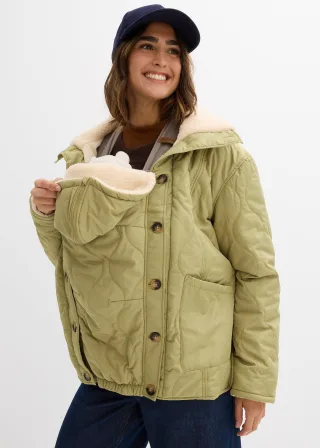 bonprix 3-in-1 Leichte Umstandsjacke mit Teddyfutter und Trageeinsatz, grün, Gr.44, Übergangsjacke für die Schwangerschaft und danach