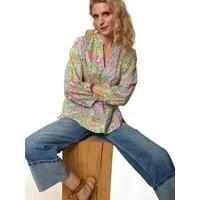 Emily Van Den Bergh Blusenshirt bunt,Casual,Baumwolle,Allover-Print,V-Ausschnitt,7/8 Arm,Casual Fit