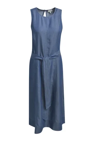 Milano Italy - sleeveless mididress w roundneck + belt dark denim - Gr. - 36