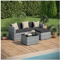 STEELSØN Sitzgruppe Zethora Gartenlounge Set aus Polyrattan, (grau/anthrazit, für 4 Personen), Outdoor Sitzgarnitur mit 3er Sofa, Hocker & Tisch