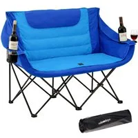 relaxdays Campingstuhl Faltbare Camping Bank für 2 Personen, blau