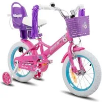 JOYSTAR Kinderfahrrad 12, 14, 16 Zoll Mädchenfahrrad, 3 - 8 Jahre,Geschenk für Prinzessin, 1 Gang, Mit Hilfsrädern, farbigen Bändern, Korb, Reflektor, Kettenabdeckung