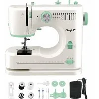 CkeyiN Nähmaschine Kleine Haushaltsnähmaschine Multifunktionale Mini-Handnähmaschine, 12 Programme, mit 12 integrierten Sticharten, Doppelnadel, 2 Geschwindigkeit