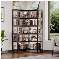Wildhome Bücherregal Eck-Bücherregal 6 Etagen, Industrie Design Eckregal, 180cm hoch, 1-tlg., Metall Holz Etagere mit offener Lagerung, Standregal