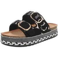 Ital-Design Bequeme Damen Sandalen mit verstellbaren Riemen und Plateau Plateausandaletten (91512124) Flach Pantoletten in Schwarz