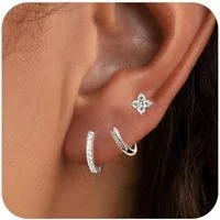 LuxusKollektion Ohrring-Set Ohrringe Silber 925 14K Vergoldet Damen Klein Creolen Ohrstecker Set