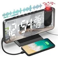 AIMAX Projektionswecker Radiowecker mit 180° Projektor,Projektionswecker für Schlafzimmer Digitaluhr für Schlafzimmer 7.5" LED-Anzeige,USB/Type-C-Anschluss