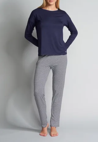 TOM TAILOR BODYWEAR - TOM TAILOR Damen Pyjama quergestreift 1er Pack blau-mittel-ringel - Gr. - 44