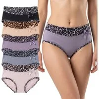 Rungassi Taillenslip Damen Slips 5er Pack Bequeme Taillenslips Leopardenmuster Schleife
