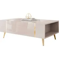 Lookway Couchtisch ONYX – Kaschmir Hochglanz mit goldenen Beinen (1x Tisch), Breite: 104 cm