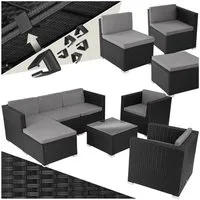 tectake Loungeset Rattan Sitzgruppe mit Sicherheitsglasplatte, für 5 bis 6 Personen, (Gartenlounge-set Lignano, 7-tlg., geeignet für Outdoor in Schwarz), widerstandsfähig und UV-beständig, variabel aufstellbar