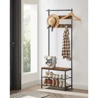 VASAGLE Garderobenständer Garderobe, Kleiderstange, Sitzbank, 9 abnehmbare Haken, Industrie-Stil