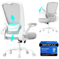 SONGMICS Bürostuhl, ergonomisch, Drehstuhl mit Mesh, Wippfunktion, klappbare Armlehnen