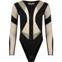 Evoni Body Damen Langarmbody mit stylischen Tüll-Cutouts