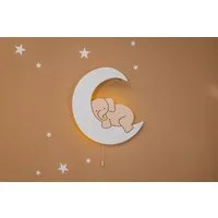 COZYCOLLECTIONS LED Wandleuchte Handbemaltes LED-Wandnachtlicht „Elefant auf dem Mond“ in Holzoptik, LED, Warmweiß, Montessori-Design: ruhige Formen, warmes LED, kabellos