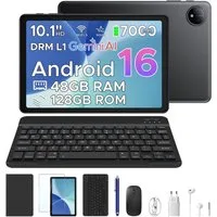 POCKAM P10 10 Zoll Android 16 Tablet mit Tastatur, 128GB ROM, 8800mAh, 120Hz Tablet (10", 128 GB, Android 16, WIFI, 48GB RAM (8 + 40 GB erweitert), Gemini AI, Widevine L1, Face Unlock)