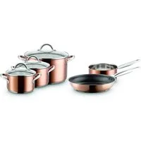 MÄSER Kochtopf MÄSER Kochtöpfe Set Pfanne Glasdeckel Edelstahl Asterion 8-teilig, Edelstahl (Set, 8-tlg., Set), im Kupfer-Look mit Pfanne