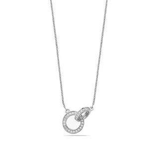 Damen Silberne Halskette mit Doppelring und Zirkonia 925 Sterling Silber BICLL040