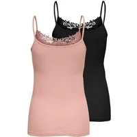 ONLY Spitzentop ONLKIRA – Doppelpack mit Spitzendetail für feminine Looks (2er-Pack) figurbetont, modisch, Jersey, Baumwolle, V-Ausschnitt