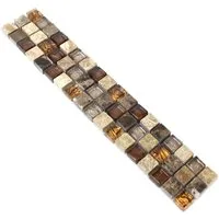 Mosafil Mosaikfliesen Glas Naturstein Mosaikbordüre Gabon Braun, Naturstein-Glas-Marmor 30.000x4.800, braun, Verlegefertig auf ein Netz geklebt - Wasserfest