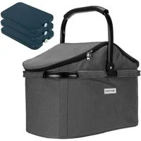 anndora Einkaufskorb thermo Shopper Kühlkorb mit Kühlakkus, 25 l, isolierter Deckel - 3 Kühlakkus - leichter stabiler Alurahmen