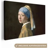 OneMillionCanvasses® Leinwandbild Mädchen mit Perlenohrring - Kunstdrucke - Alte Meister - Vermeer, Fotodruck (1 St), Leinwand Bilder Klein, Wand Dekoration Aesthetic 30x20 cm