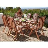 MERXX Garten-Essgruppe Borkum, (13-tlg., 6x Sessel, inkl. Sitz- und Rückenkissen, 1x Klapptisch 135x85 cm), Eukalyptusholz, FSC® Mix, geeignet für 6 Personen