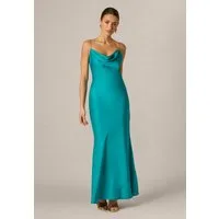 Adrianna Papell Abendkleid Stretch Satin Long Dress Fließendes, schräg geschnittenes Kleid mit drapiertem Kragen