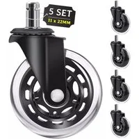 Refined Living Stuhlrolle 5x Leise Bürostuhlrollen 11mm Universal Hartbodenrollen, Kratzerfrei, (Bürostuhl Rollen 11mm, 360° drehbar, leise Rollen Bürostuhl, Ersatzrollen Bürostuhl, Bodenrollen für Stuhl, Universalrollen Bürostuhl, Rollen für Parkett
