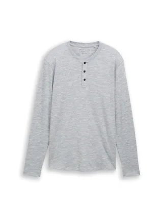 Denim Tom Tailor - Henley Langarmshirt in Melange-Optik ocean night blue - Gr. - XXL