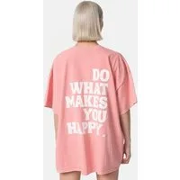 Worldclassca T-Shirt Worldclassca Oversized Print "HAPPY" T-Shirt lang Sommer Tee Oberteil
