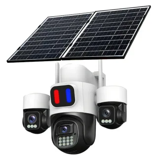 Three-lens Solar Powered PTZ Security Camera Wireless Outdoor 15MP Ultra HD PTZ Color Night Vision Two Way Audio Motion