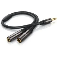Primewire Audio-Adapter 3,5-mm-Klinke zu 2x 3,5-mm-Buchse, 15 cm, Premium Stereo Audio AUX Stecker auf 2x Buchse Y-Adapter