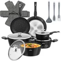 HOMELUX Topf-Set 15 tlg Aluminium Kochtopf mit Glasdeckel Antihaftbeschichtung Topf, Aluminium (4 Töpfe mit Glasdeckel + 2 Pfanne), Induktionsgeeignet