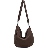 ITALYSHOP24 Schultertasche Damen Halbmond Tasche aus Cord CrossOver Body Bag Umhängetasche, Runde Cordtasche Asymmetrisches MOON Brust Slingtasche Wildlederoptik
