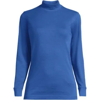 Baumwoll-Stehkragenshirt, Damen,  Blau, Baumwolle, by Lands' End