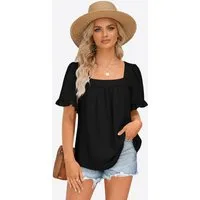 Imily Bela T-Shirt Damen Sommer Kurzarm Quadratausschnitt Puffärmeln Rüschen Casual (Packung, 1-tlg., 1per-Pack) in Unifarbe