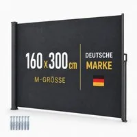 Onbest Seitenmarkise Sichtschutz ausziehbar mit Schrauben und Dübel UV-Beständig, Wasserabweisend, 160x300 cm